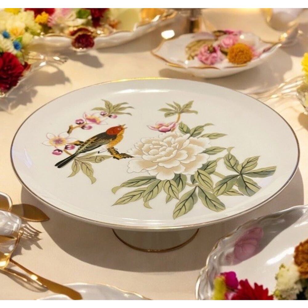 RARE VINTAGE SHAFFORD JAPAN CAKE STAND Chinese Garden Bird FAST SHIPPING 3040-35